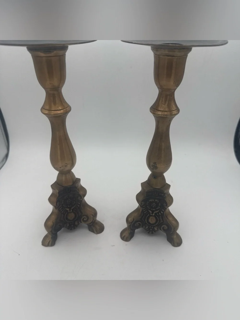 Classic Baroque-style/ Neo-Gothic brass  candlesticks Tripod Lion Paw Foot 10”